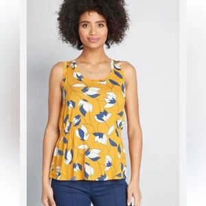 Modcloth Mustard and Blue Floral Tank Top S